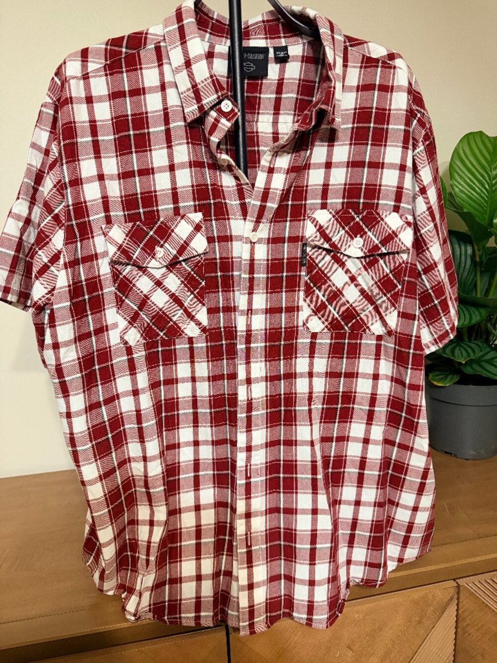 Harley-Davidson Red White Plaid Shirt 3XL | Short Sleeve